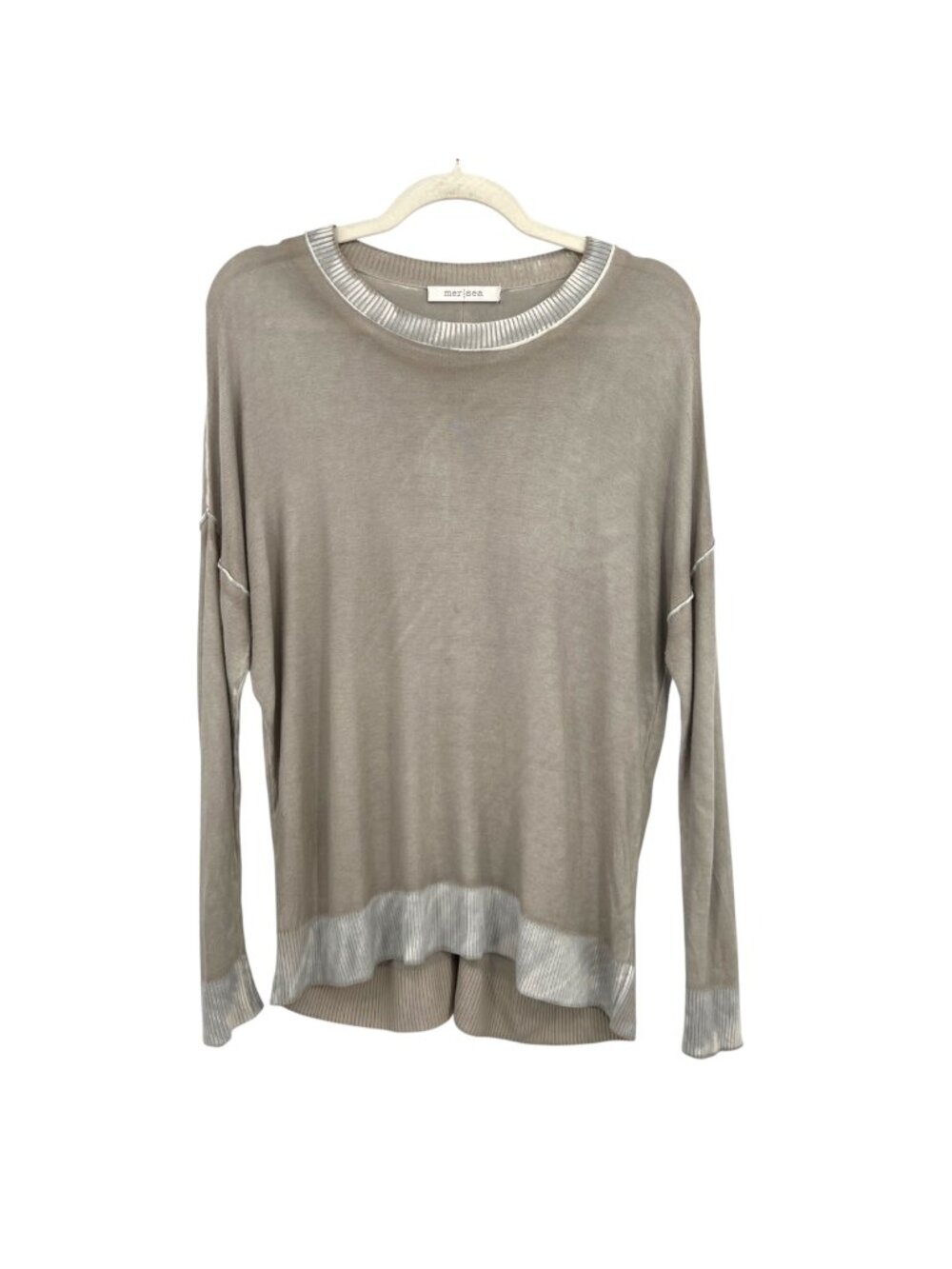 Mer Sea Saltwash Beige Gray Bamboo Silk Lightweight Sweater Size XL Boho Beach